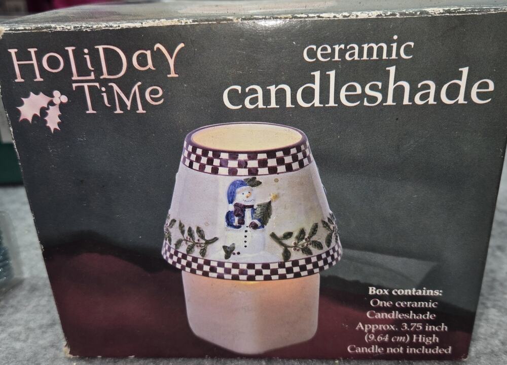 Holiday Time Ceramic Jar Topper Candle Shade Christmas Snowman 3.75 x 5" NIB